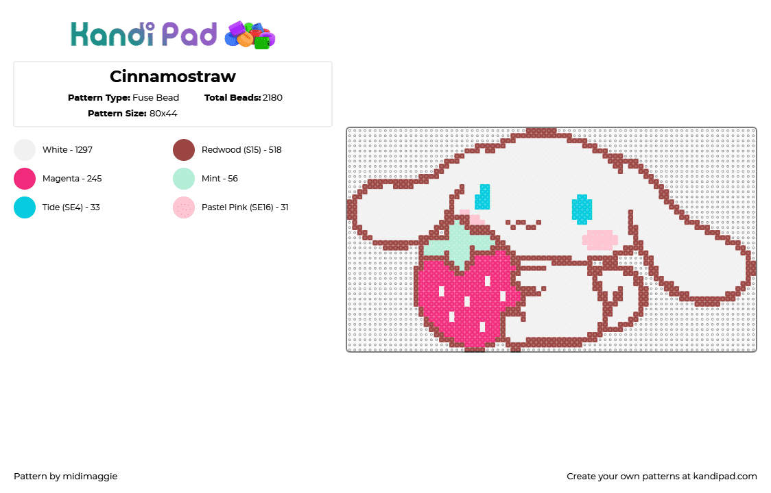 Cinnamostraw - Fuse Bead Pattern by midimaggie on Kandi Pad - cinnamoroll,sanrio,strawberry,character,fruit,cute,kawaii,white,pink