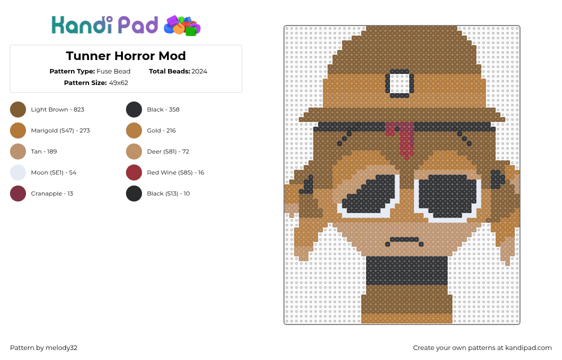 Tunner Horror Mod - Fuse Bead Pattern by melody32 on Kandi Pad - tunner,sprunki,incredibox,character,video game,tan,brown