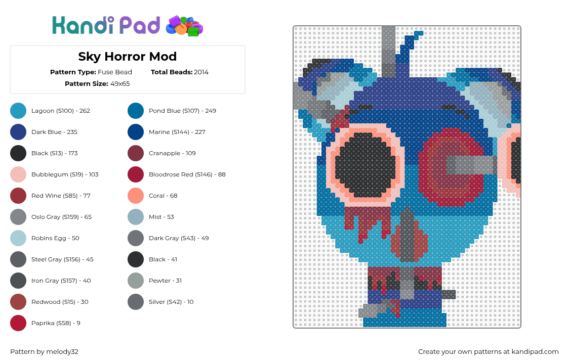 Sky Horror Mod - Fuse Bead Pattern by melody32 on Kandi Pad - sky,sprunki,incredibox,character,video game,bloody,blue,red