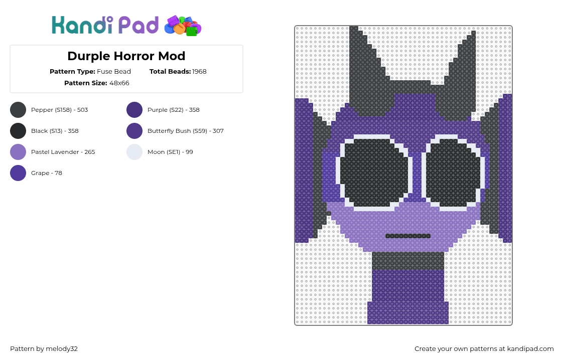 Durple Horror Mod - Fuse Bead Pattern by melody32 on Kandi Pad - durple,sprunki,incredibox,character,video game,purple