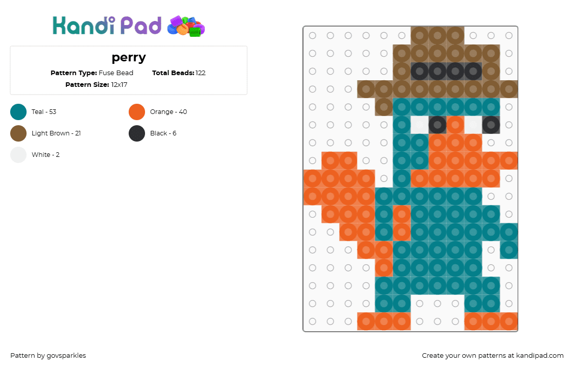 perry - Fuse Bead Pattern by govsparkles on Kandi Pad - perry,phineas and ferb,platypus,character,cartoon,tv show,orange,teal