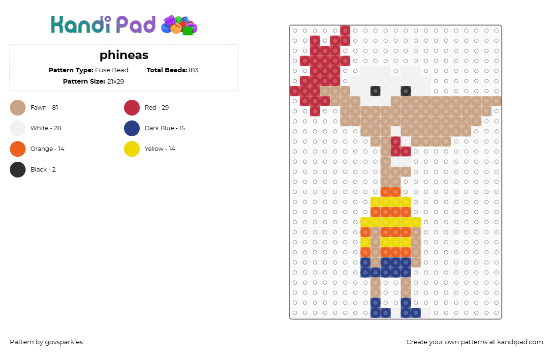 phineas - Fuse Bead Pattern by govsparkles on Kandi Pad - phineas,phineas and ferb,character,cartoon,tv show,tan,red,yellow