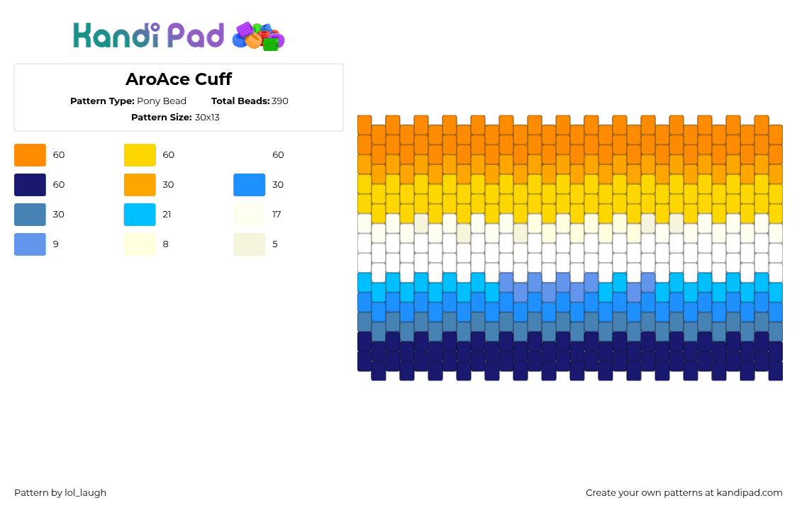 AroAce Cuff - Pony Bead Pattern by lol_laugh on Kandi Pad - aroace,pride,cuff,orange,blue,white