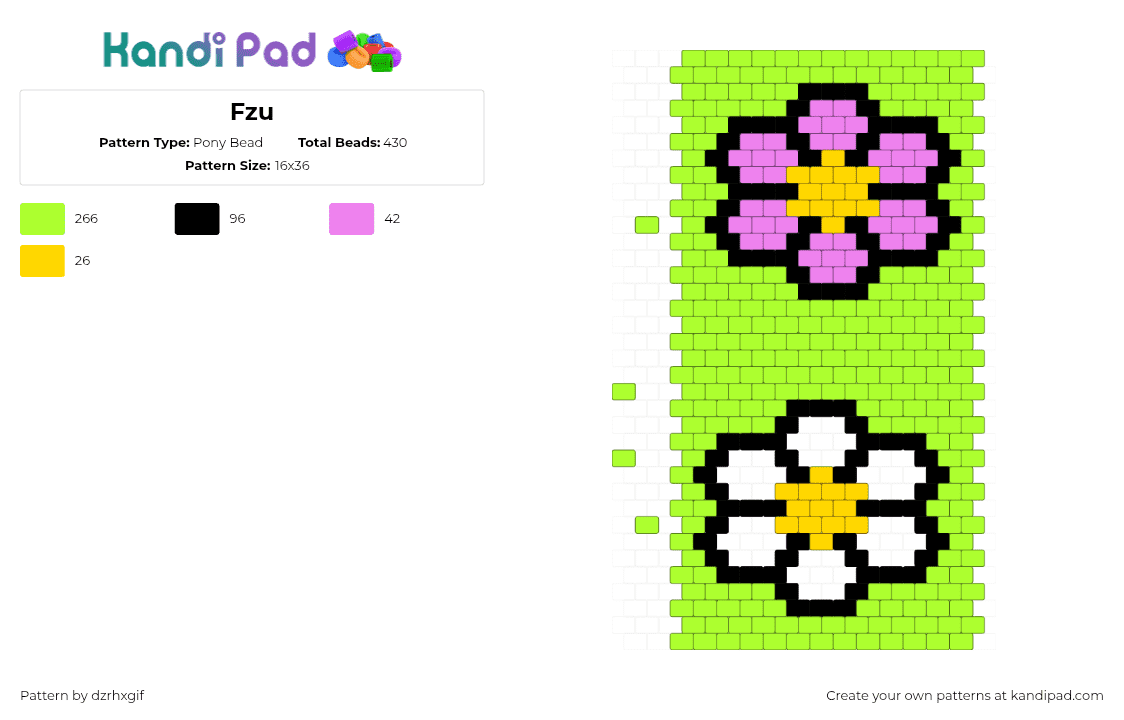 Fzu - Pony Bead Pattern by dzrhxgif on Kandi Pad - flowers,nature,panel,green,pink