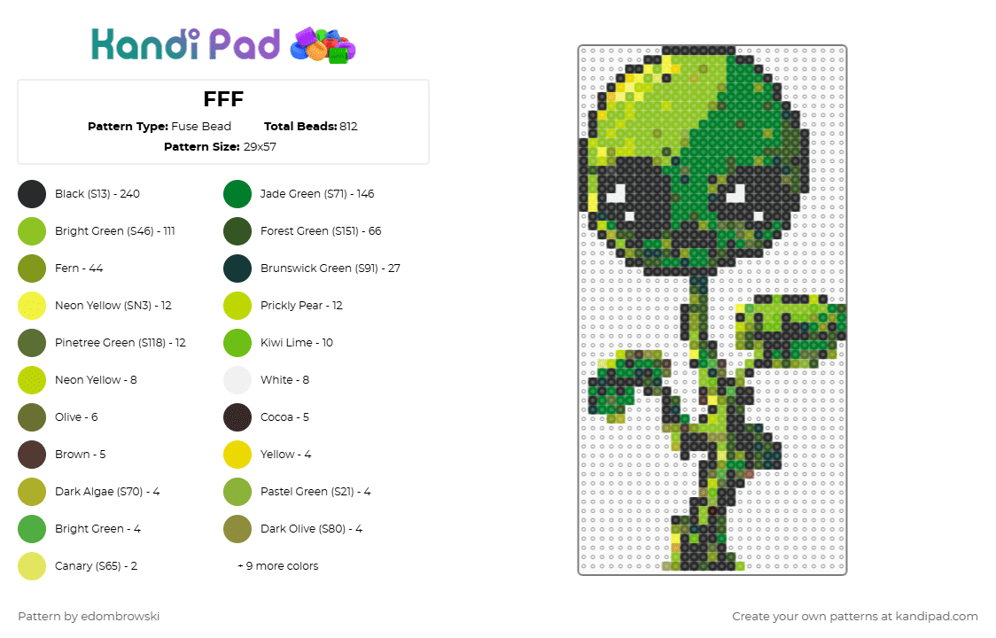 FFF - Fuse Bead Pattern by edombrowski on Kandi Pad - green,gold
