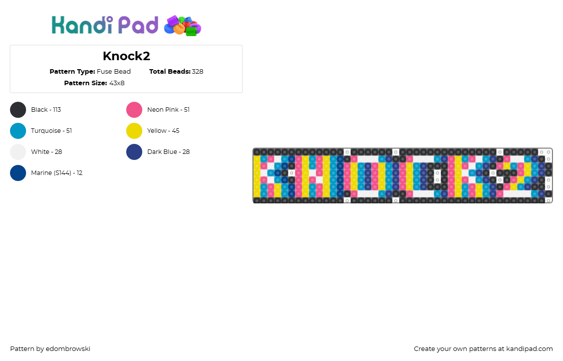 KNOCK2 - Fuse Bead Pattern by edombrowski on Kandi Pad - knock2,logo,dj,text,music,edm,white