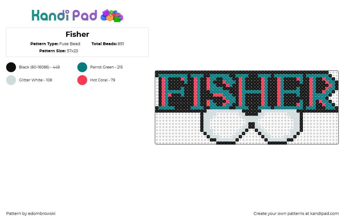 Fisher - Fuse Bead Pattern by edombrowski on Kandi Pad - fisher,logo,dj,text,music,edm,black,green