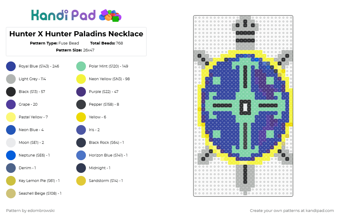 Hunter X Hunter Paladins Necklace - Fuse Bead Pattern by edombrowski on Kandi Pad - purple,teal