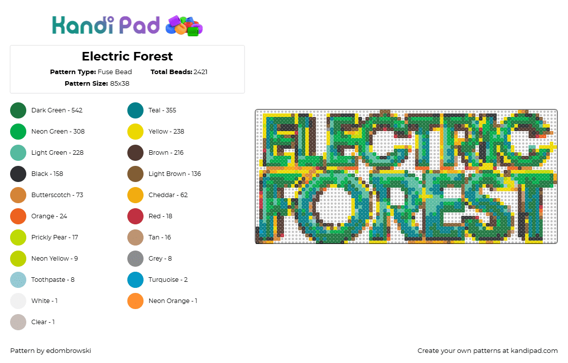 Electric Forest - Fuse Bead Pattern by edombrowski on Kandi Pad - electric forest,festival,edm,music,logo,green