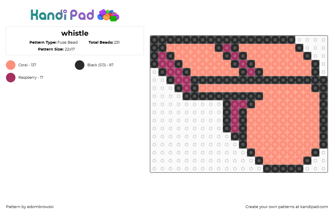 whistle - Fuse Bead Pattern by edombrowski on Kandi Pad - whistle,sports,charm,pink