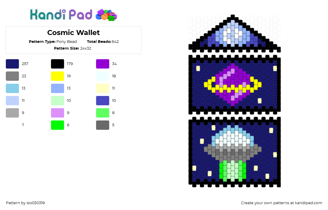 Cosmic Wallet - Pony Bead Pattern by sio030319 on Kandi Pad - space,ufo,saturn,planet,wallet,bag,blue,purple