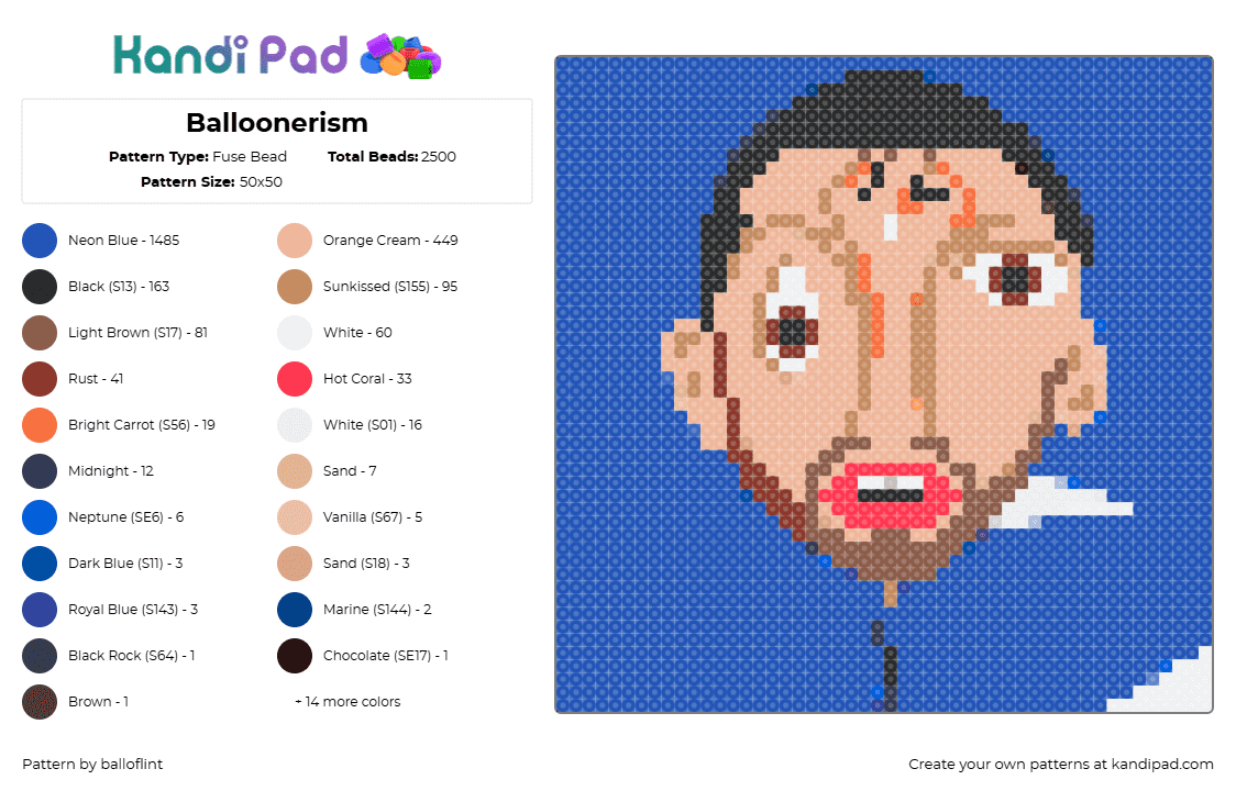 Balloonerism - Fuse Bead Pattern by balloflint on Kandi Pad - album, ballonerism, blue, head, mac miller, music, rap, tan