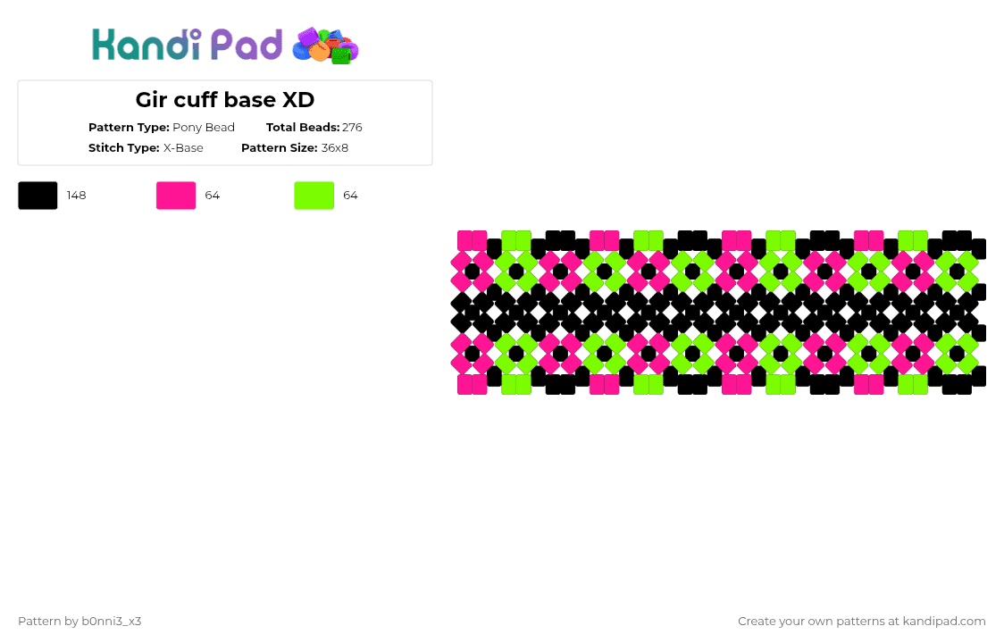 Gir cuff base XD - Pony Bead Pattern by b0nni3_x3 on Kandi Pad - pink,green
