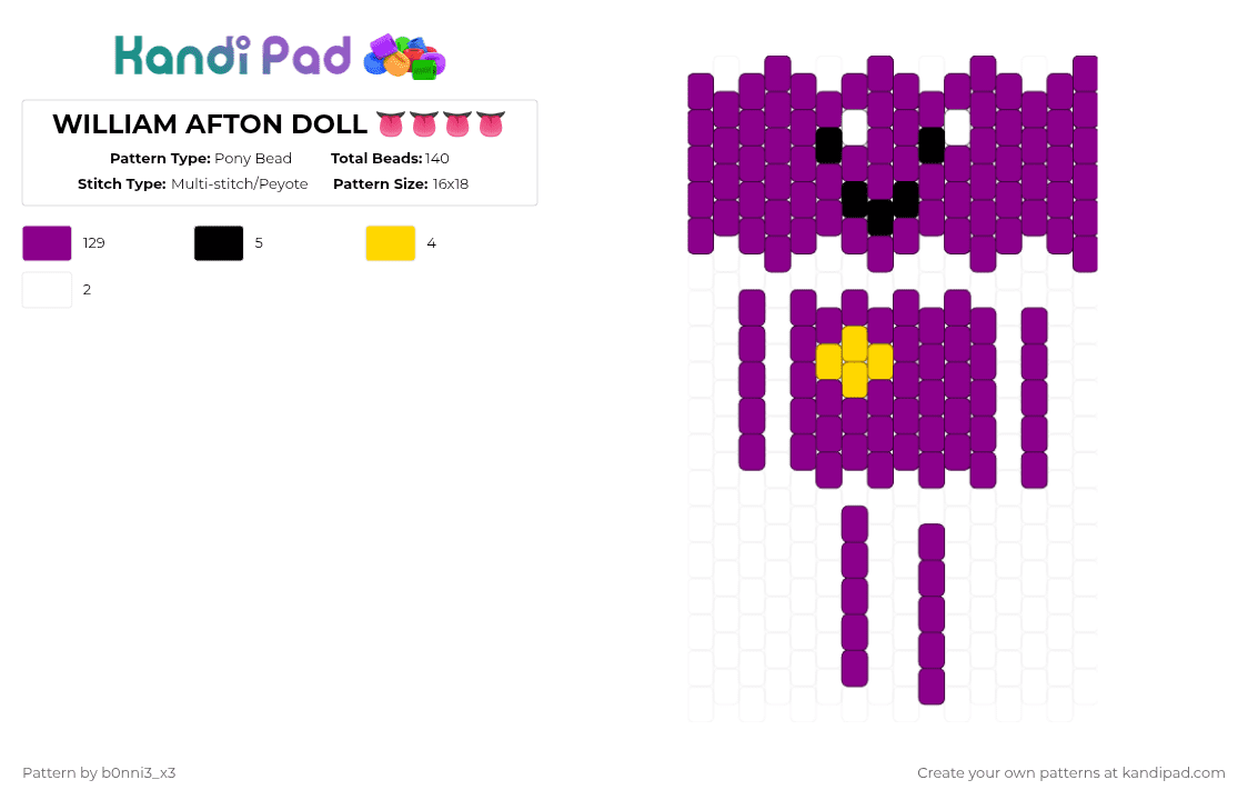 WILLIAM AFTON DOLL 👅👅👅👅 - Pony Bead Pattern by b0nni3_x3 on Kandi Pad - pink,fnaf,william afton,doll,ragdoll,purple guy