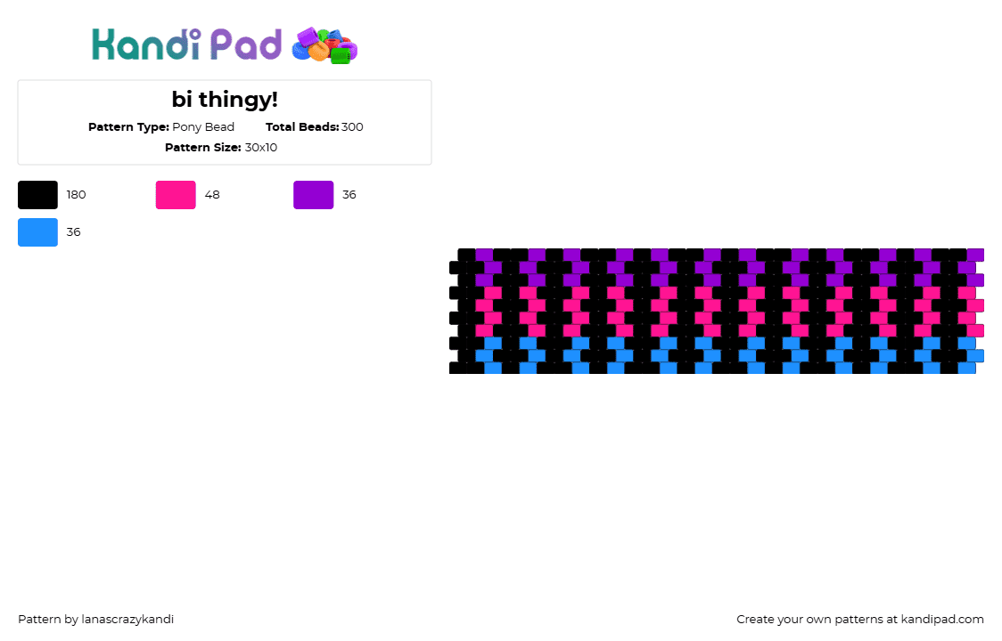 bi thingy! - Pony Bead Pattern by lanascrazykandi on Kandi Pad - bisexual,pride,squiggles,vertical,cuff,black,pink,purple,light blue