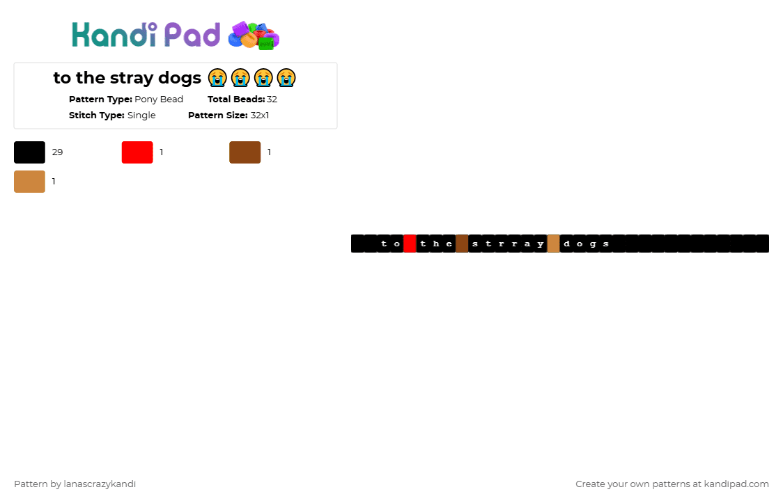 to the stray dogs 😭😭😭😭 - Pony Bead Pattern by xanderthemackerel on Kandi Pad - black,red,orange