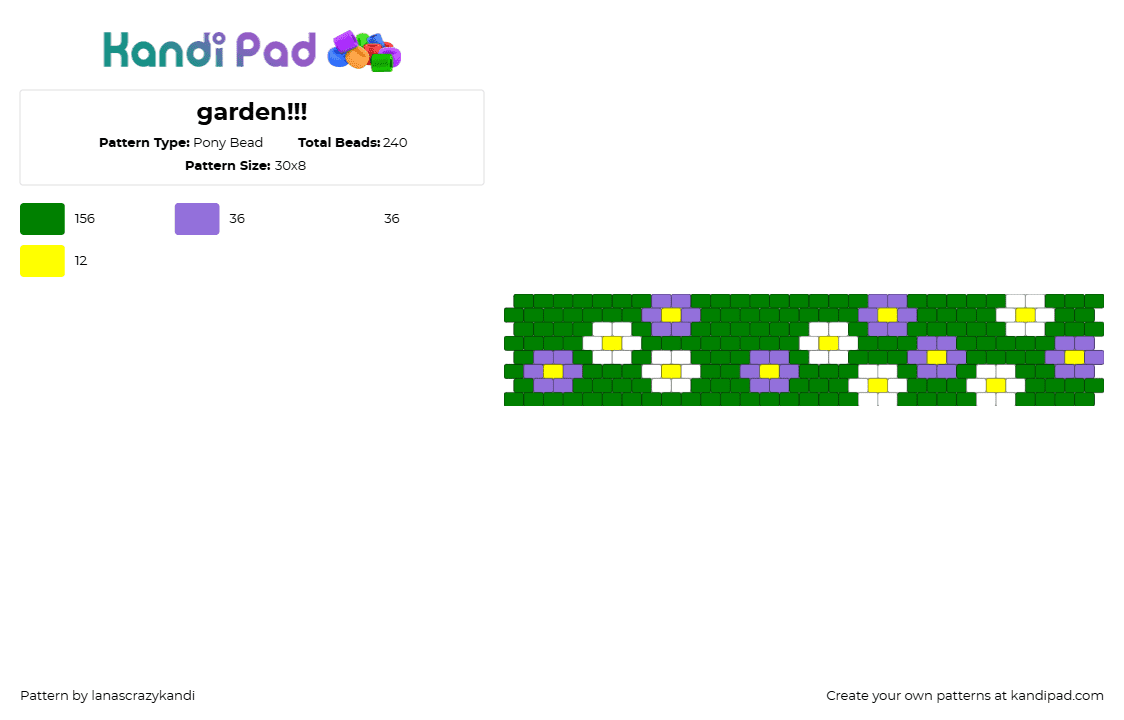 garden!!! - Pony Bead Pattern by lanascrazykandi on Kandi Pad - flowers,daisies,garden,nature,spring,cuff,green,white,purple