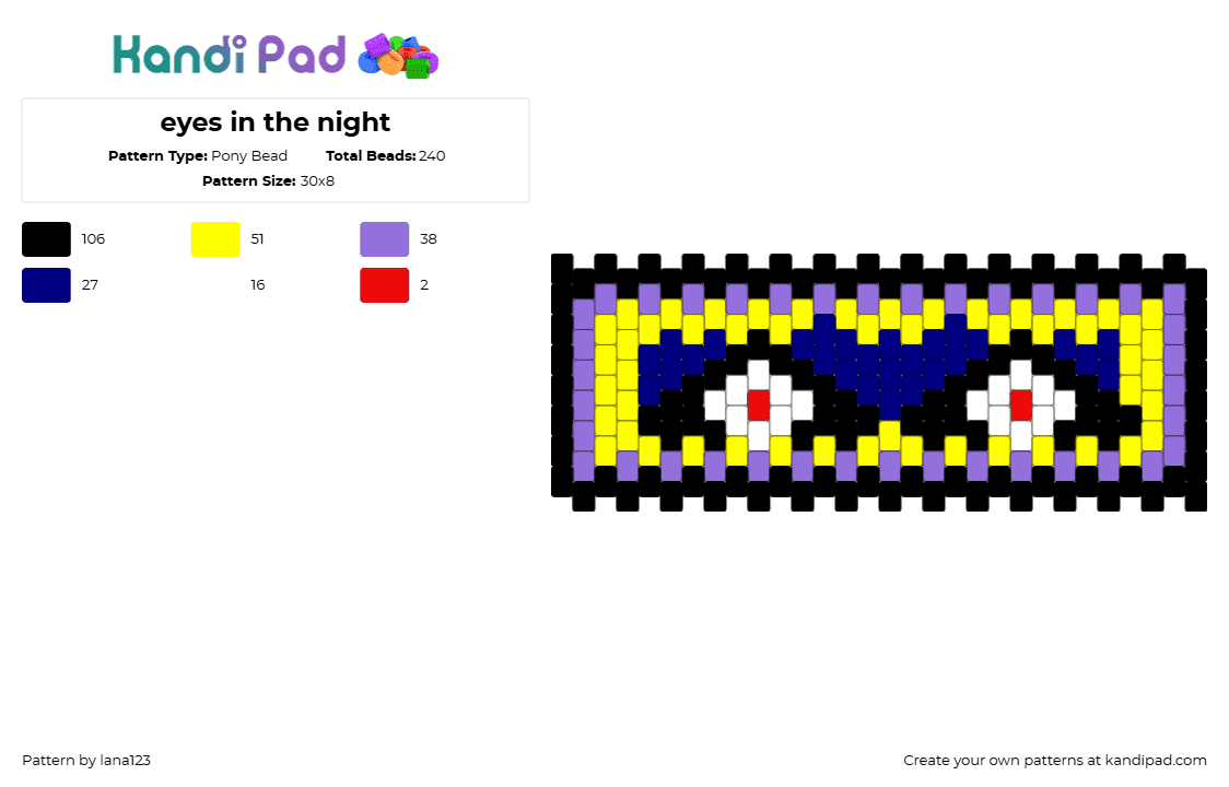 eyes in the night - Pony Bead Pattern by lanascrazykandi on Kandi Pad - eyes,border,cuff,spooky,black,yellow