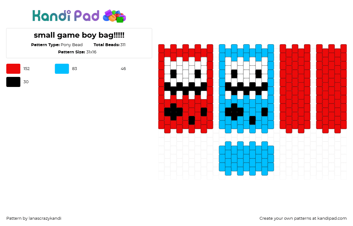 small game boy bag!!!!! - Pony Bead Pattern by osamuthemackerel on Kandi Pad - console, gameboy, light blue, nintendo, red, video game