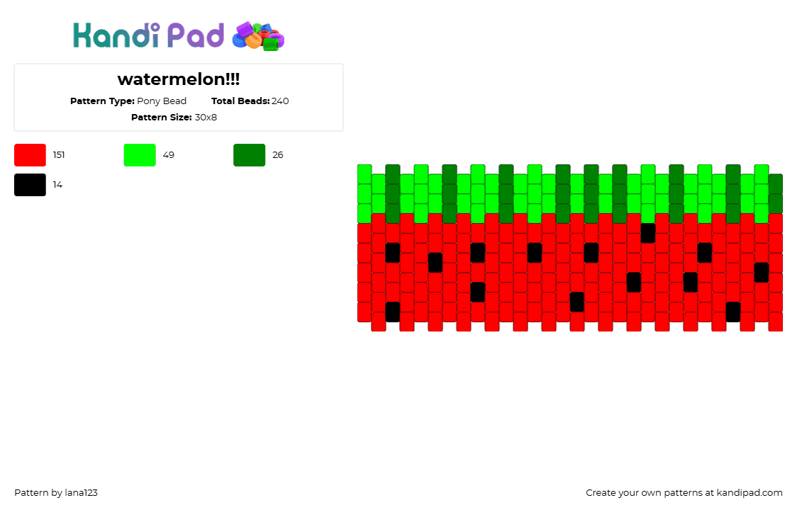 watermelon!!! - Pony Bead Pattern by lanascrazykandi on Kandi Pad - watermelon,fruit,food,cuff,red,green