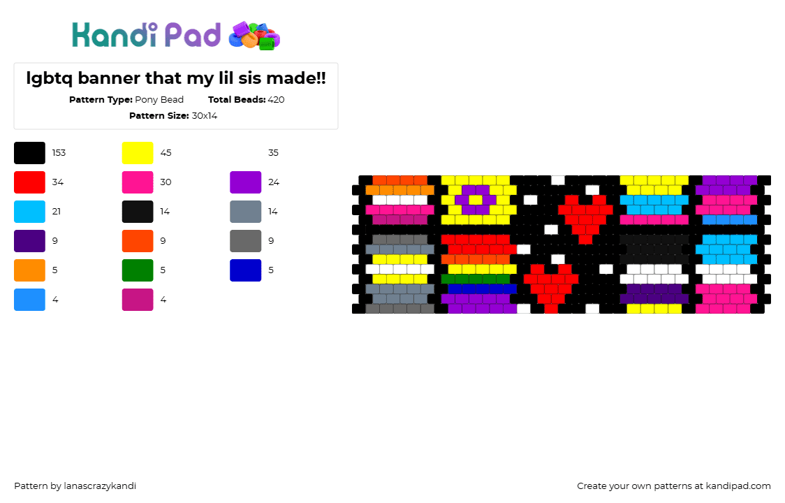 lgbtq banner that my lil sis made!! - Pony Bead Pattern by lanascrazykandi on Kandi Pad - lgbtq,pride,flags,banner,tapestry,colorful,black