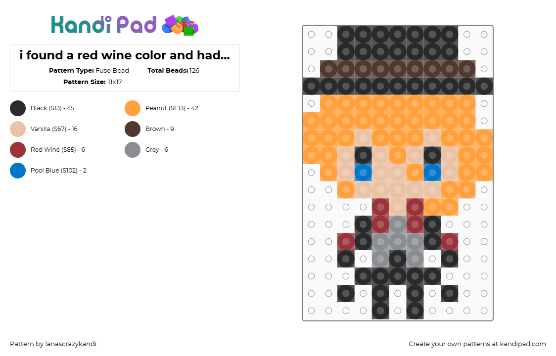 i found a red wine color and had to make Chuuya with it - Fuse Bead Pattern by lanascrazykandi on Kandi Pad - orange,beige