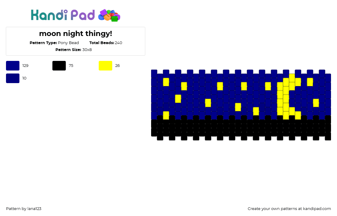 moon night thingy! - Pony Bead Pattern by lanascrazykandi on Kandi Pad - night,moon,cuff,blue,yellow,black