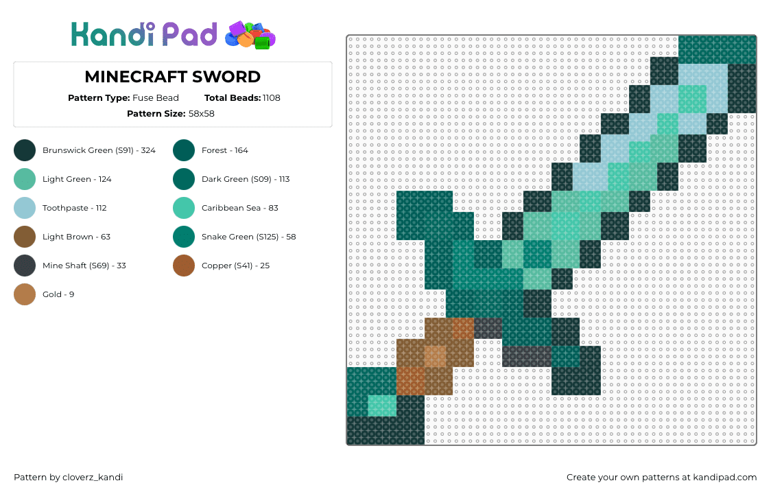MINECRAFT SWORD - Fuse Bead Pattern by f3lix_1sw31rd on Kandi Pad - teal