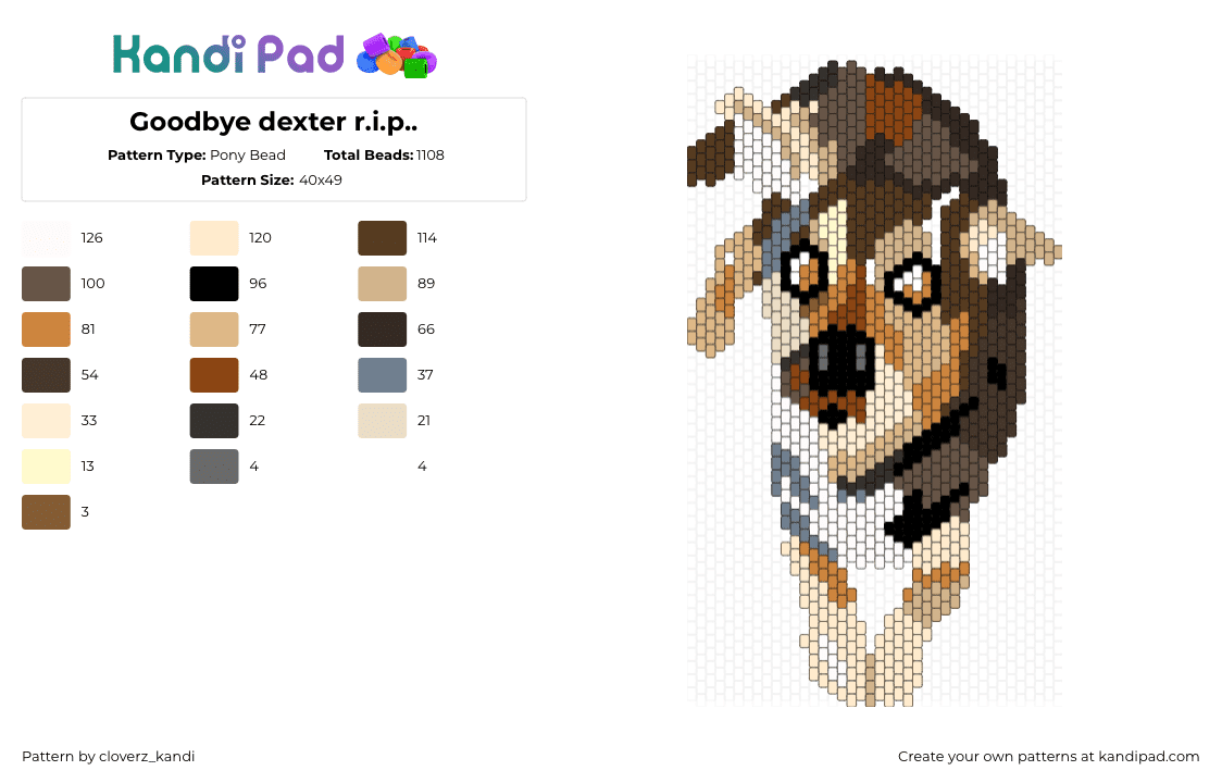 Goodbye dexter r.i.p.. - Pony Bead Pattern by cloverz_kandi on Kandi Pad - dog,pet,animal,cute,tan,brown