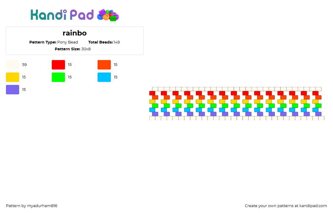 rainbo - Pony Bead Pattern by myadurham816 on Kandi Pad - zigzag,rainbow,stripes,light,bracelet,cuff,white