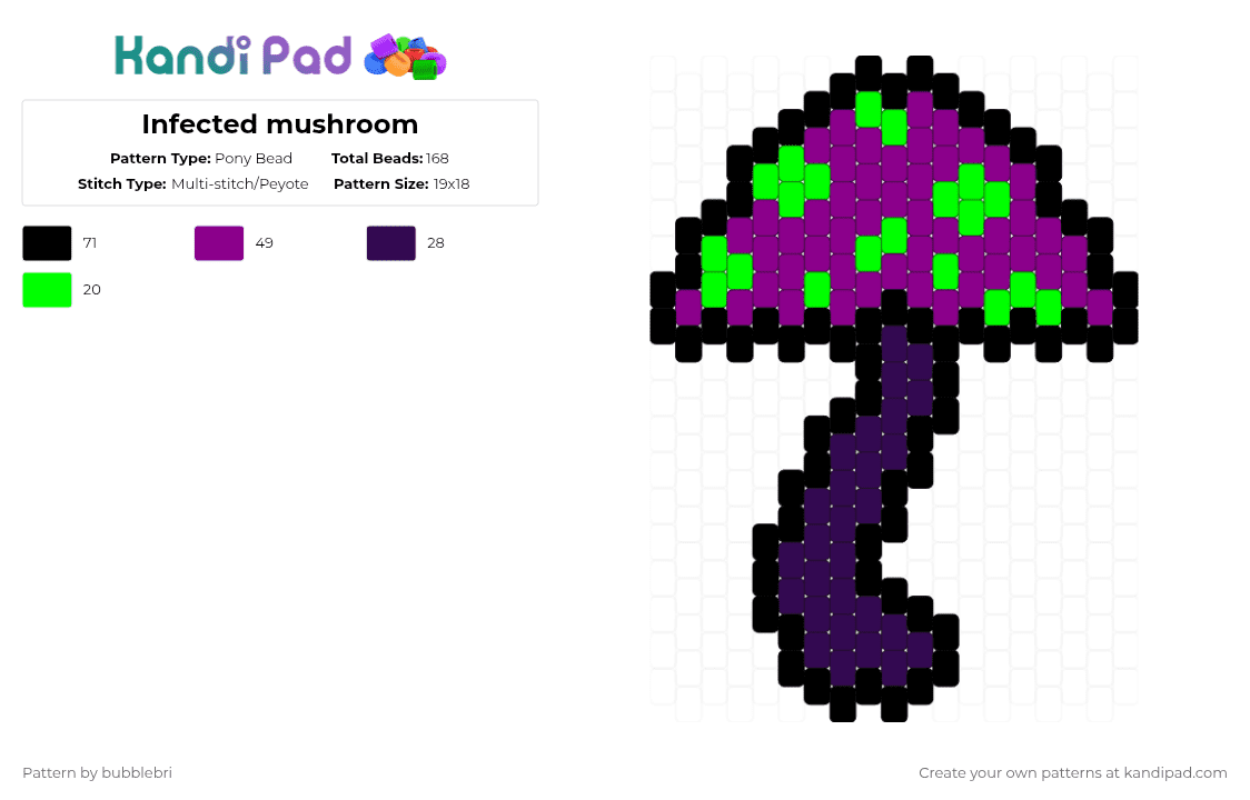 Infected mushroom - Pony Bead Pattern by bubblebri on Kandi Pad - pink,plant,fungi,infected,mushroom