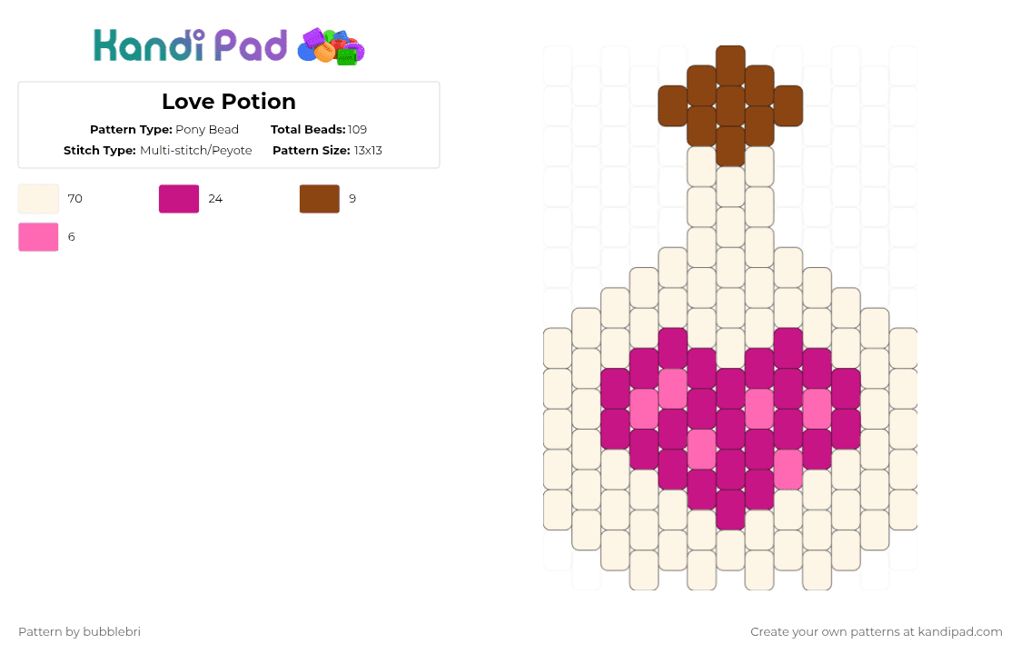 Love Potion - Pony Bead Pattern by bubblebri on Kandi Pad - white,pink