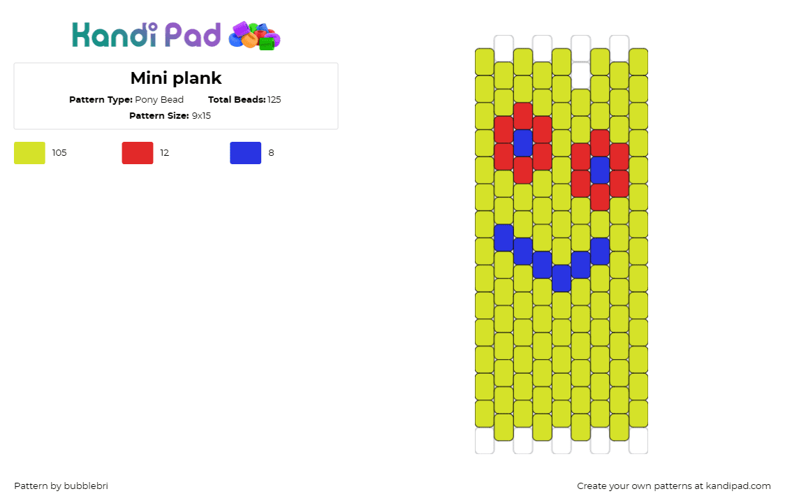 Mini plank - Pony Bead Pattern by bubblebri on Kandi Pad - plank,ed edd n eddy,cartoon,character,tv show,funny,wood,face,yellow,red,blue