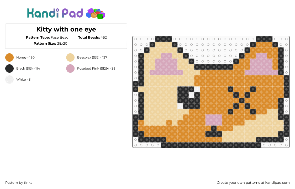 Kitty with one eye - Fuse Bead Pattern by tinka on Kandi Pad - cat,animal,eye,head,orange,yellow