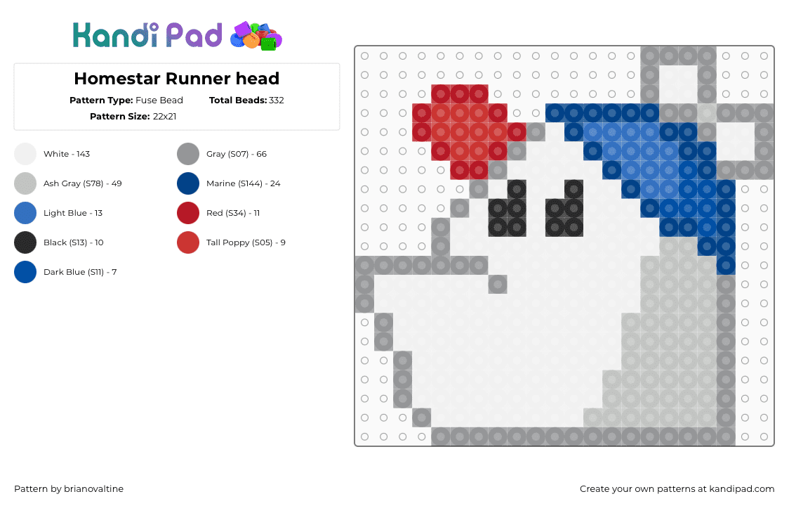 Homestar Runner head - Fuse Bead Pattern by brianovaltine on Kandi Pad - gray,blue,beige