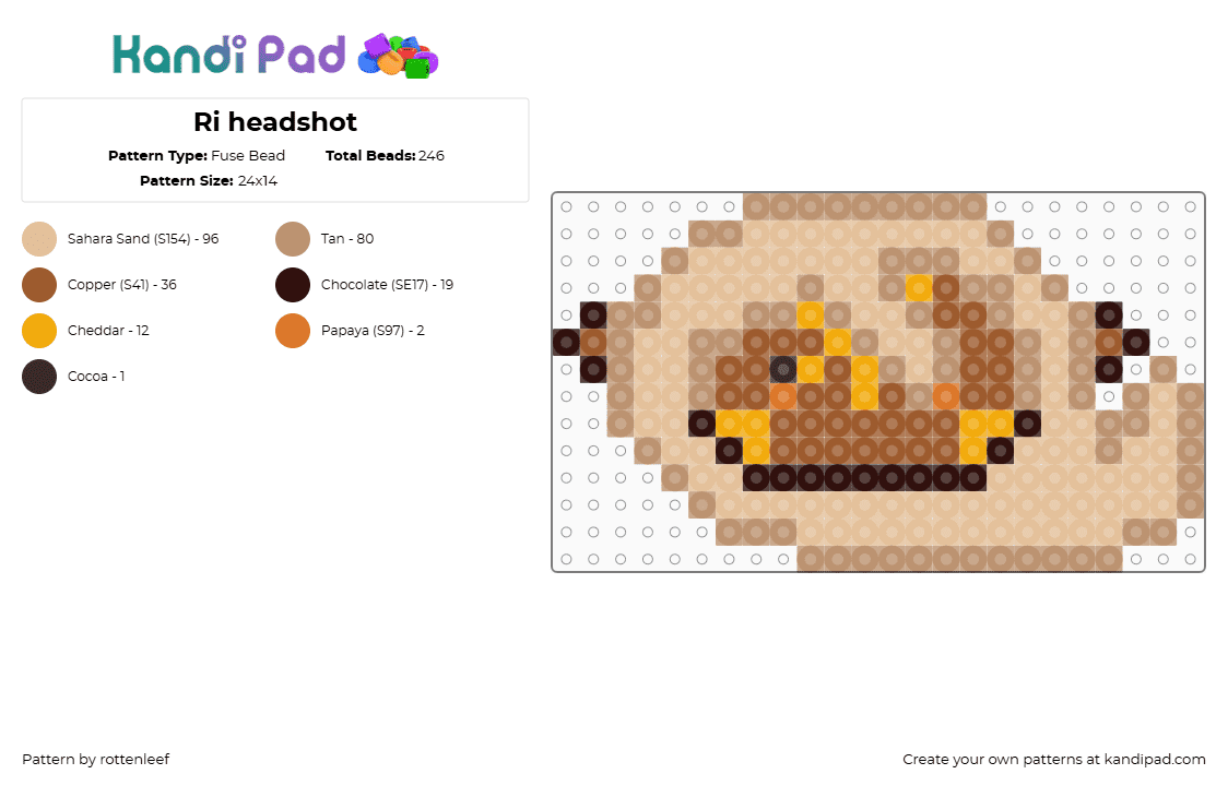 Ri headshot - Fuse Bead Pattern by rottenleef on Kandi Pad - ri,character,head,anime,tan
