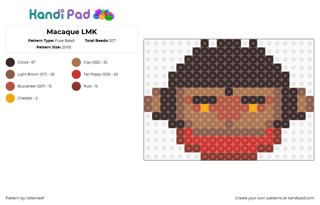 Macaque LMK - Fuse Bead Pattern by rottenleef on Kandi Pad - macaque,lmk,lego monkie kid,head,tv show,character,brown,red