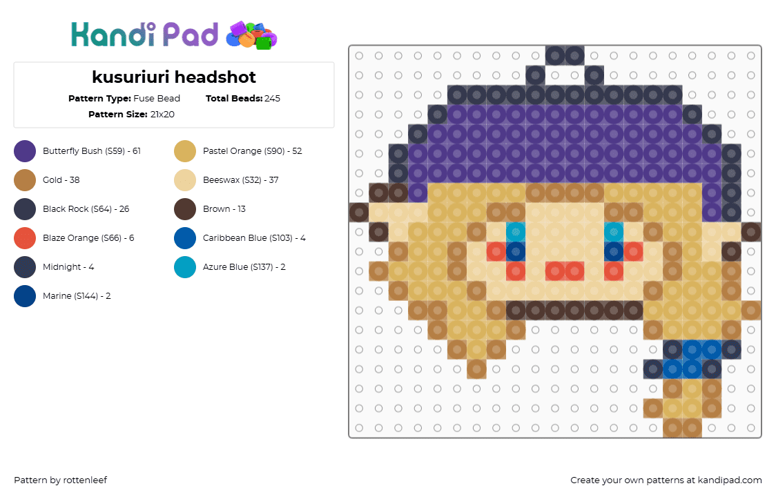 kusuriuri headshot - Fuse Bead Pattern by rottenleef on Kandi Pad - kusuriuri,mononoke,medicine seller,ghibli,anime,character,head,tv show,horror,purple,tan