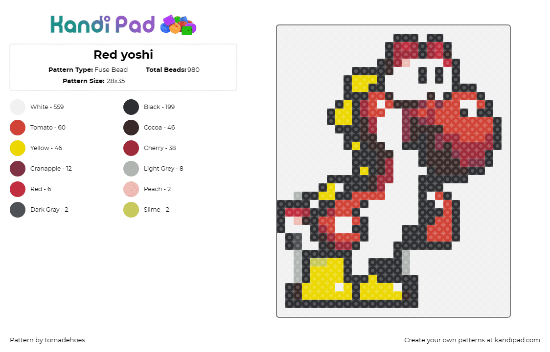 Red yoshi - Fuse Bead Pattern by tornadehoes on Kandi Pad - yoshi,mario,nintendo