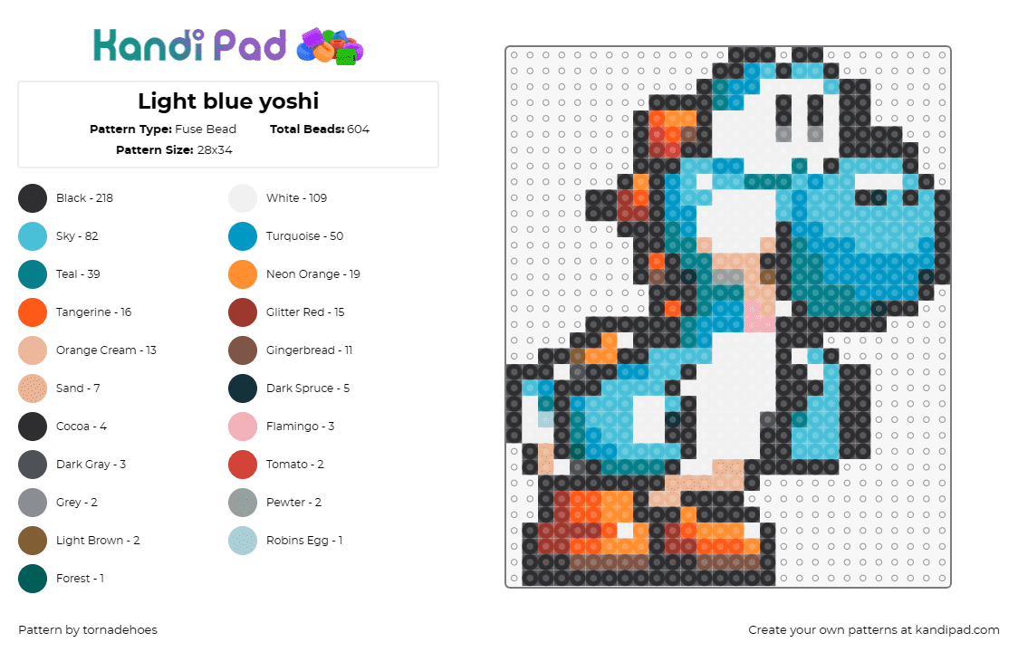 Light blue yoshi - Fuse Bead Pattern by tornadehoes on Kandi Pad - yoshi,mario,nintendo