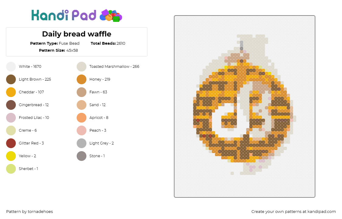 Daily bread waffle - Fuse Bead Pattern by tornadehoes on Kandi Pad - daily bread,dj,music,waffle,food,art,gold