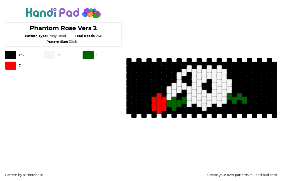 Phantom Rose Vers 2 - Pony Bead Pattern by alittlerebelle on Kandi Pad - phantom of the opera,musical,rose,mask,cuff,black,white