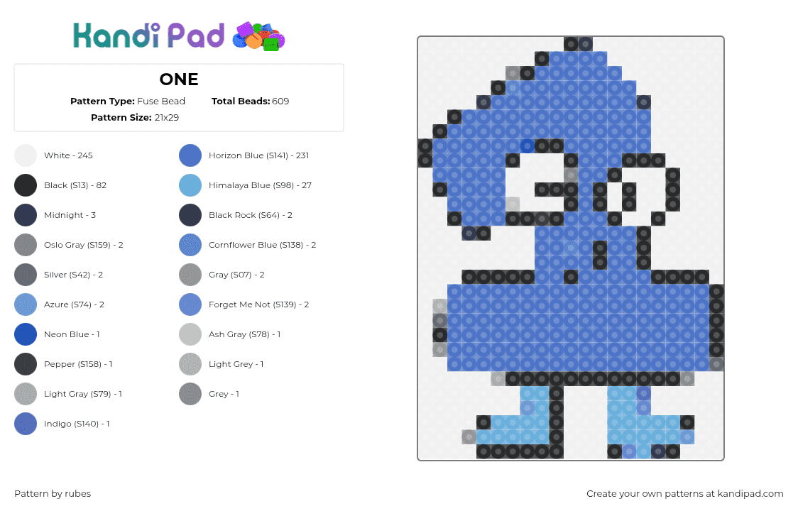 ONE - Fuse Bead Pattern by rubes on Kandi Pad - 