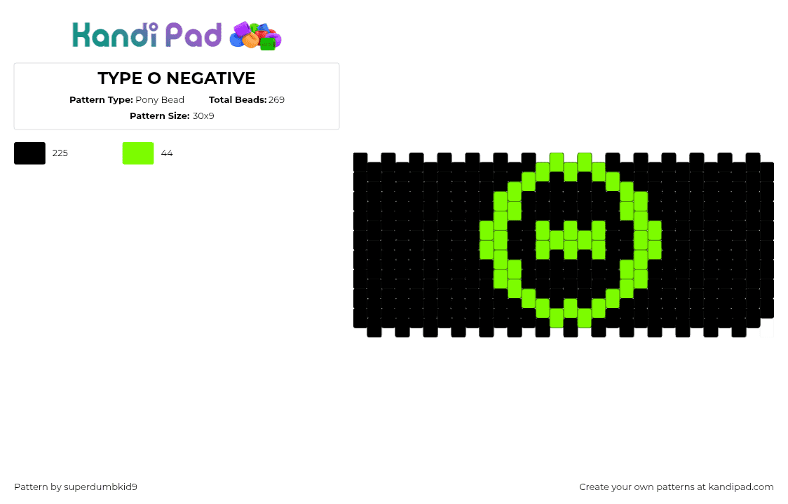 TYPE O NEGATIVE - Pony Bead Pattern by typeosilly on Kandi Pad - type o negative,logo,band,music,dark,cuff,black,green