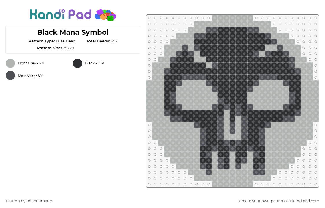 Black Mana - Fuse Bead Pattern by briandamage on Kandi Pad - skull,mana,mtg,magic the gathering,gaming,gray,black