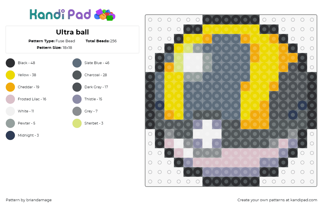 Ultra ball - Fuse Bead Pattern by briandamage on Kandi Pad - pokeball,ultra ball,pokemon,video game,gray,yellow