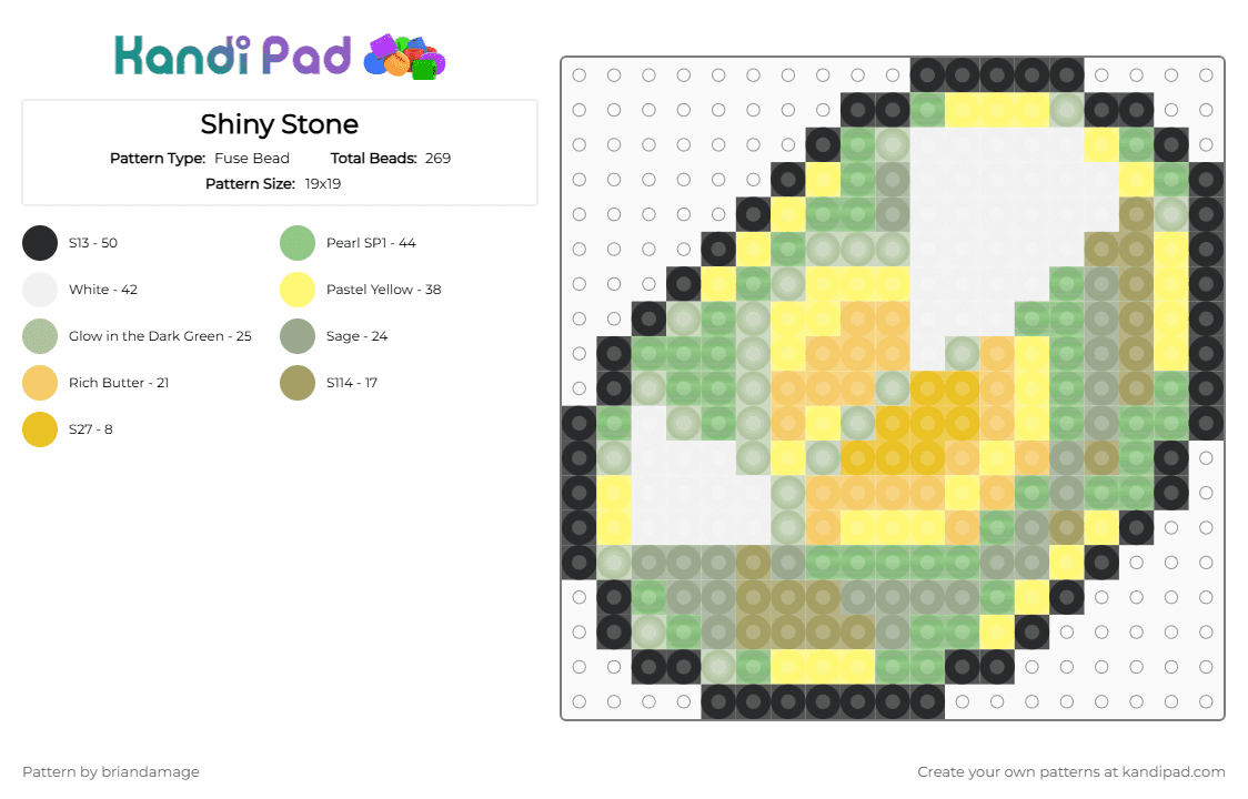 Shiny Stone - Fuse Bead Pattern by briandamage on Kandi Pad - teal,yellow,pokemon,shiny stone,evolution item,nintendo,video game,sprite,crystal,platinum