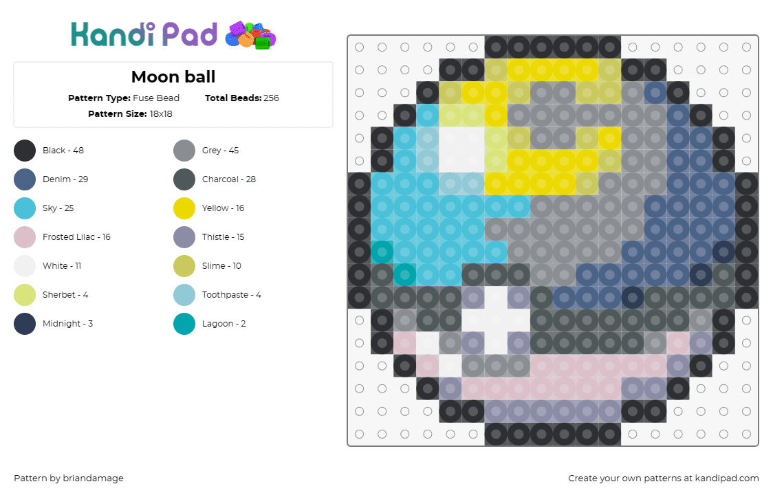 Moon ball - Fuse Bead Pattern by briandamage on Kandi Pad - moon ball,pokeball,pokemon,teal,yellow,gray