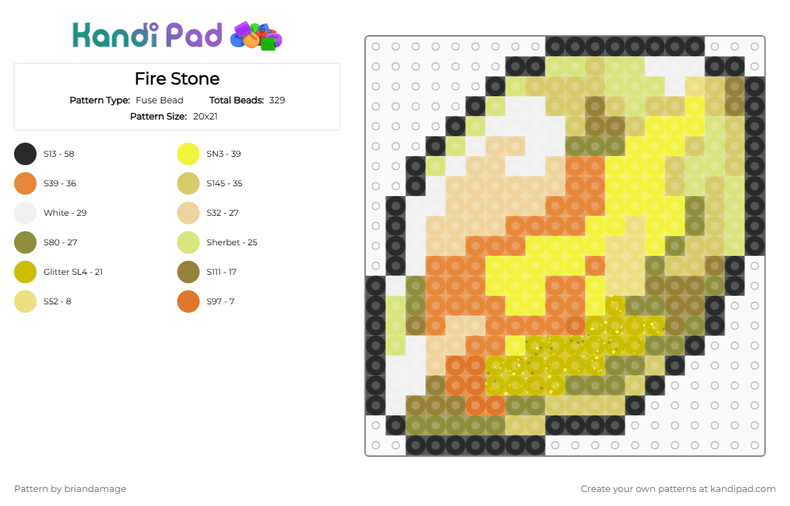 Fire Stone - Fuse Bead Pattern by briandamage on Kandi Pad - yellow,pokemon,fire stone,evolution item,sprite,nintendo,video game,crystal,flame