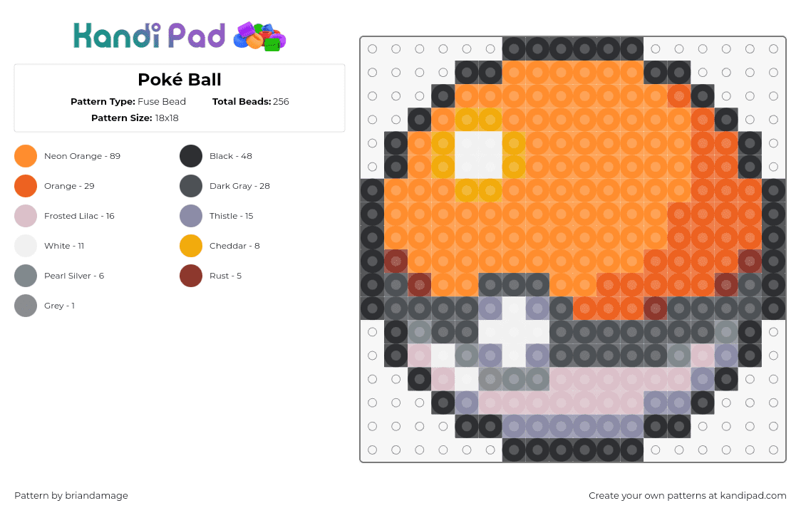 Poké Ball - Fuse Bead Pattern by briandamage on Kandi Pad - pokeball,pokemon,gaming,orange,gray